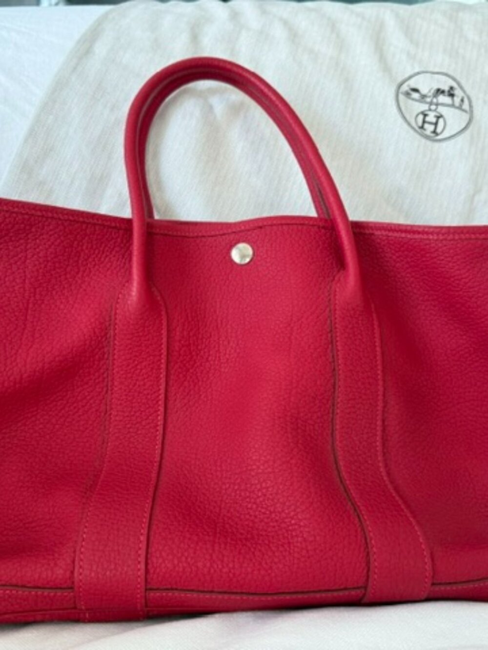 HERMES Garden Party 36 Negonda ALL Leather Tote Bag Red, Silver Hardware